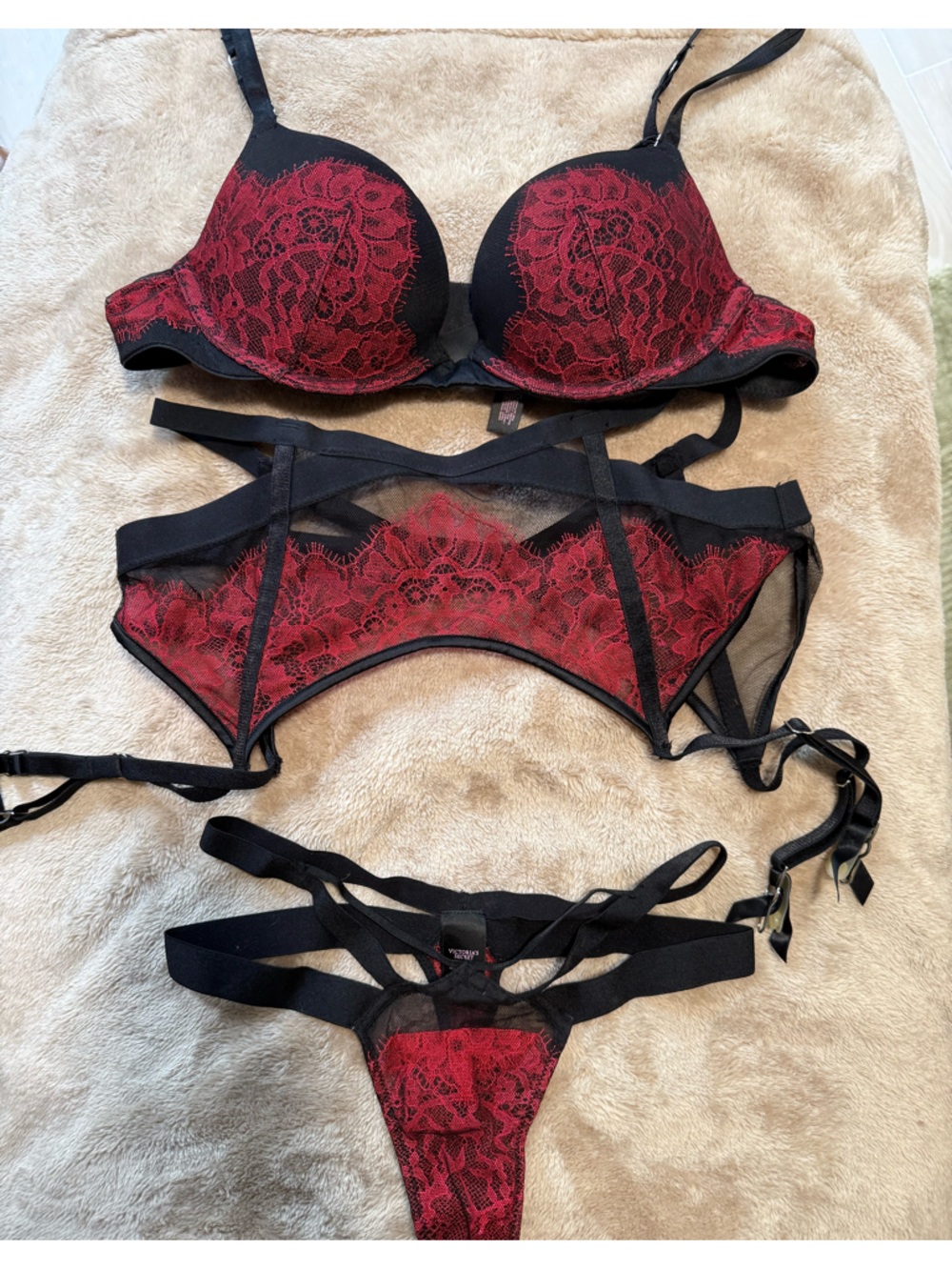 Victoria’s Secret Very Sexy Collection Red & Black Lace Lingerie Set